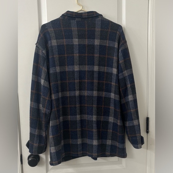 Liverpool Los Angeles Womens Blue Plaid Long Sleeve Shacket - Picture 4 of 7